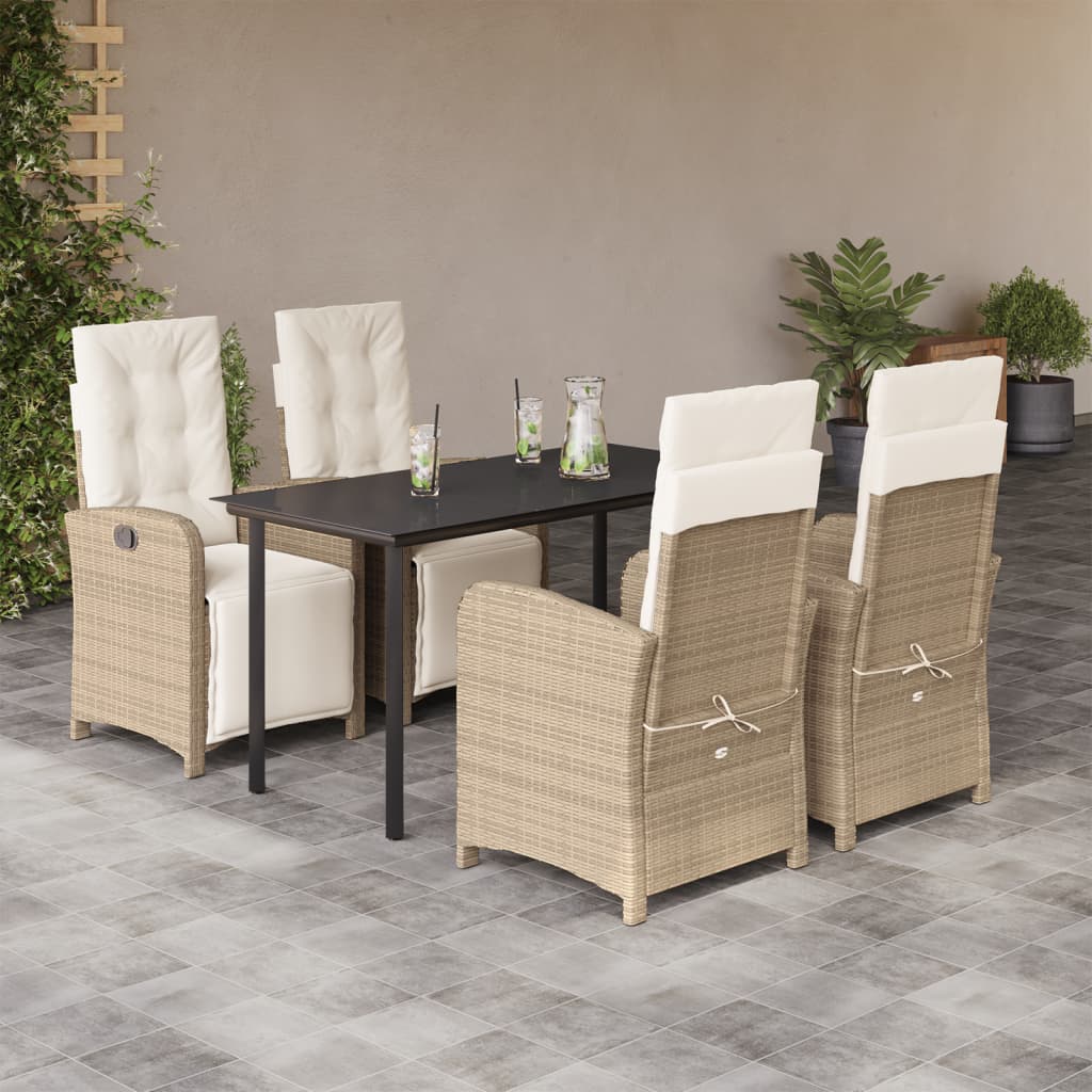 spisebordssæt til haven 5 dele med hynder polyrattan beige