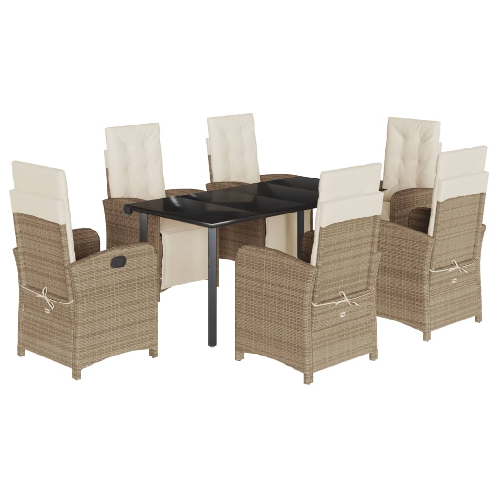 spisebordssæt til haven 7 dele med hynder polyrattan beige