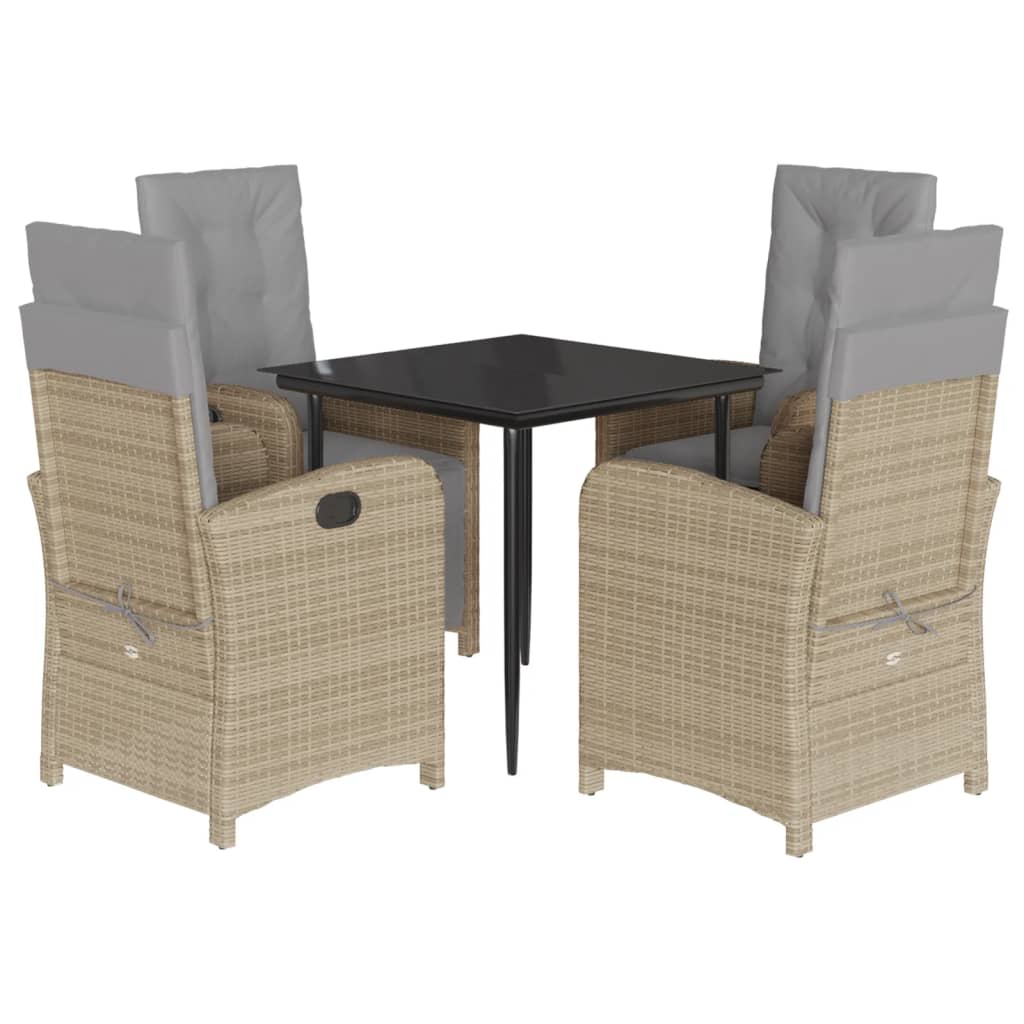 spisebordssæt til haven 5 dele med hynder polyrattan beige