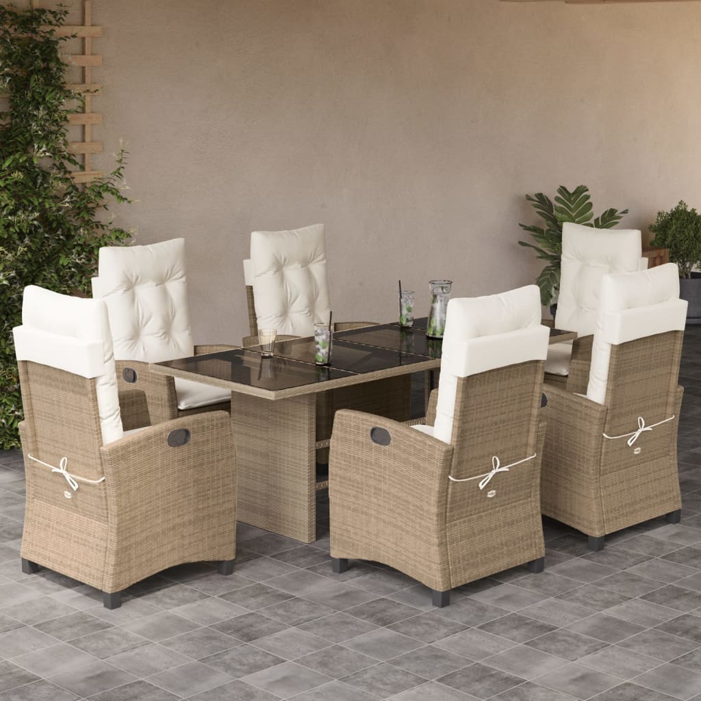 spisebordssæt til haven 7 dele med hynder polyrattan beige