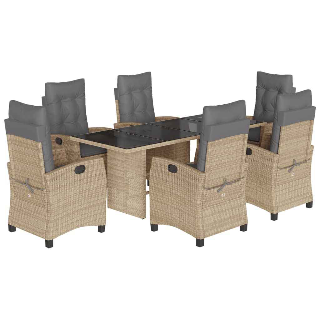 spisebordssæt til haven 7 dele med hynder polyrattan beige