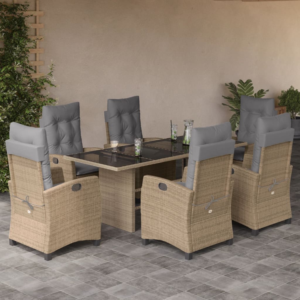 spisebordssæt til haven 7 dele med hynder polyrattan beige