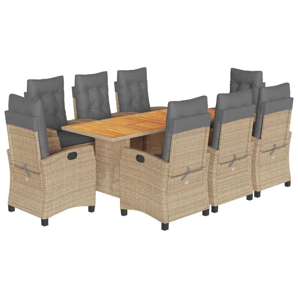 spisebordssæt til haven 9 dele med hynder polyrattan beige