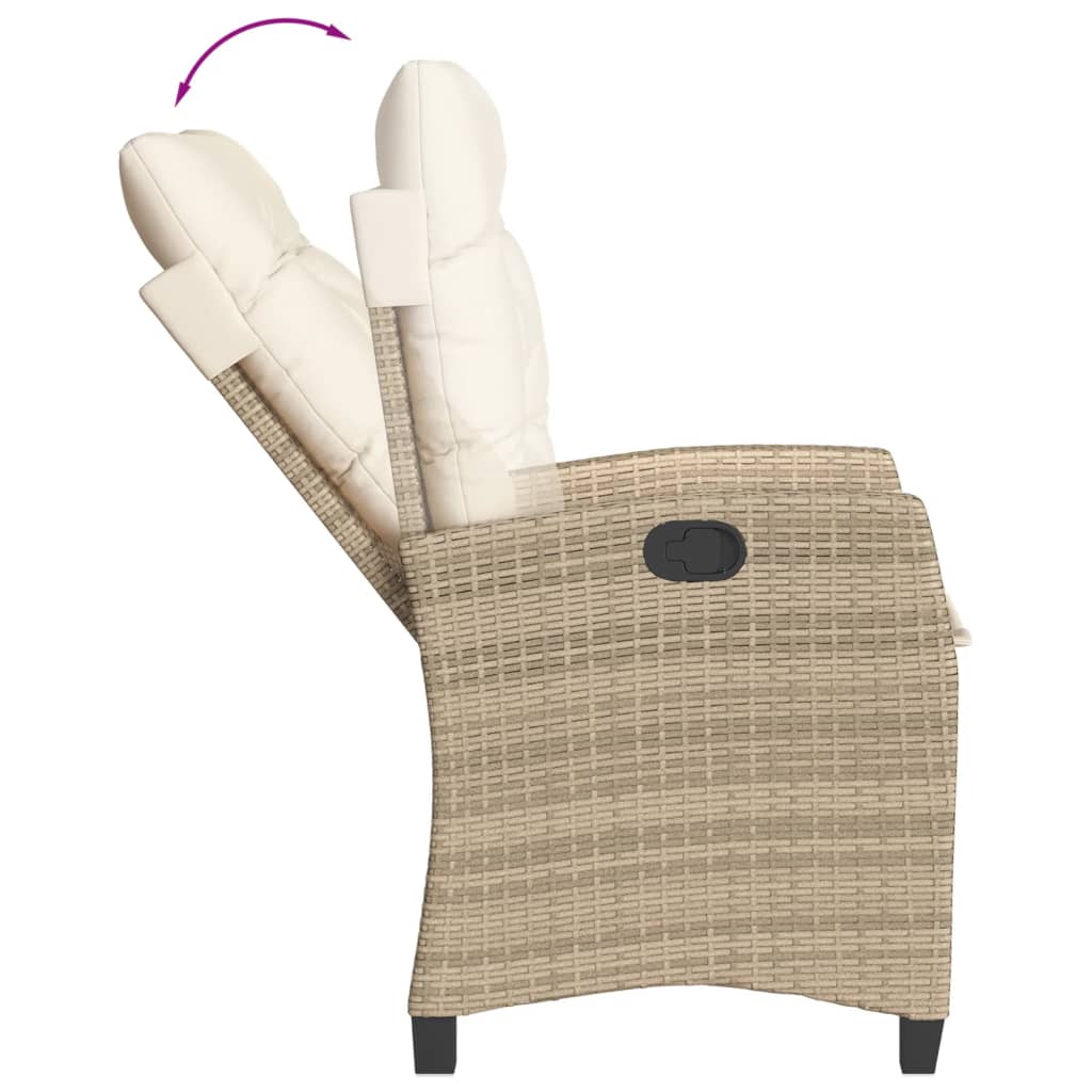spisebordssæt til haven 3 dele med hynder polyrattan beige