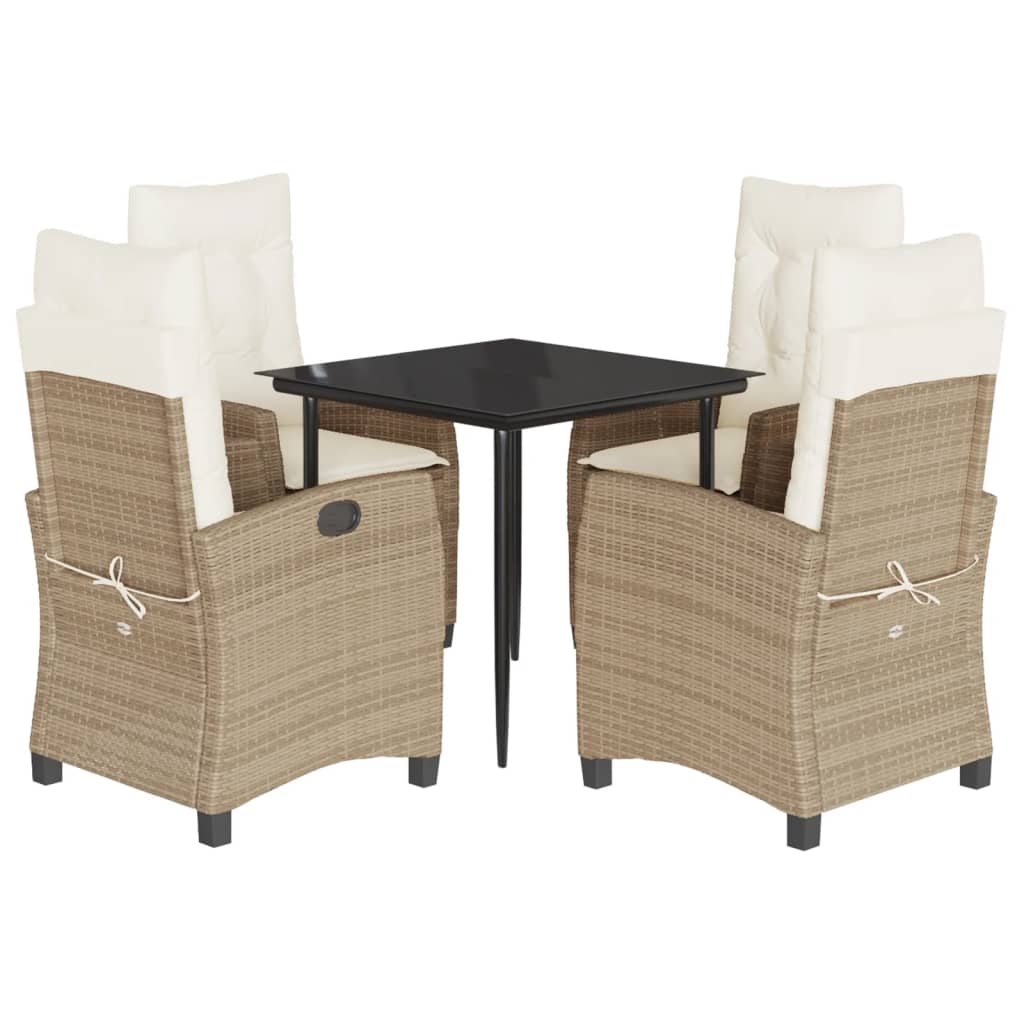 spisebordssæt til haven 5 dele med hynder polyrattan beige