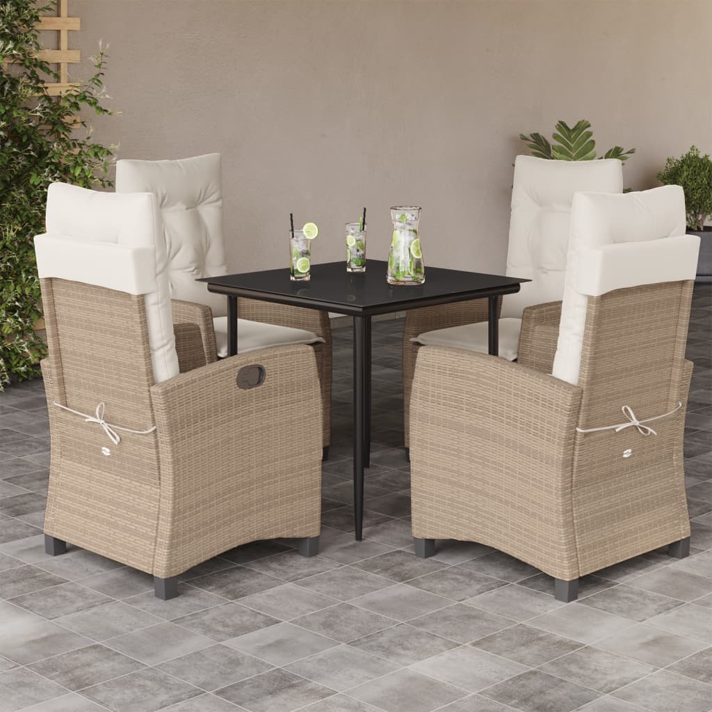 spisebordssæt til haven 5 dele med hynder polyrattan beige