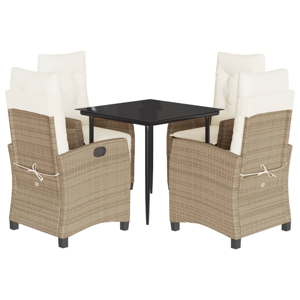 spisebordssæt til haven 5 dele med hynder polyrattan beige