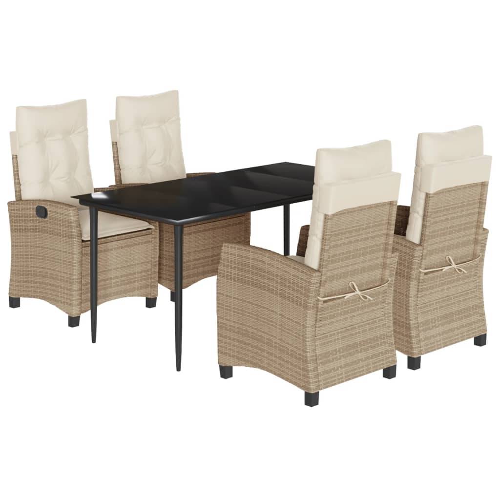 spisebordssæt til haven 5 dele med hynder polyrattan beige