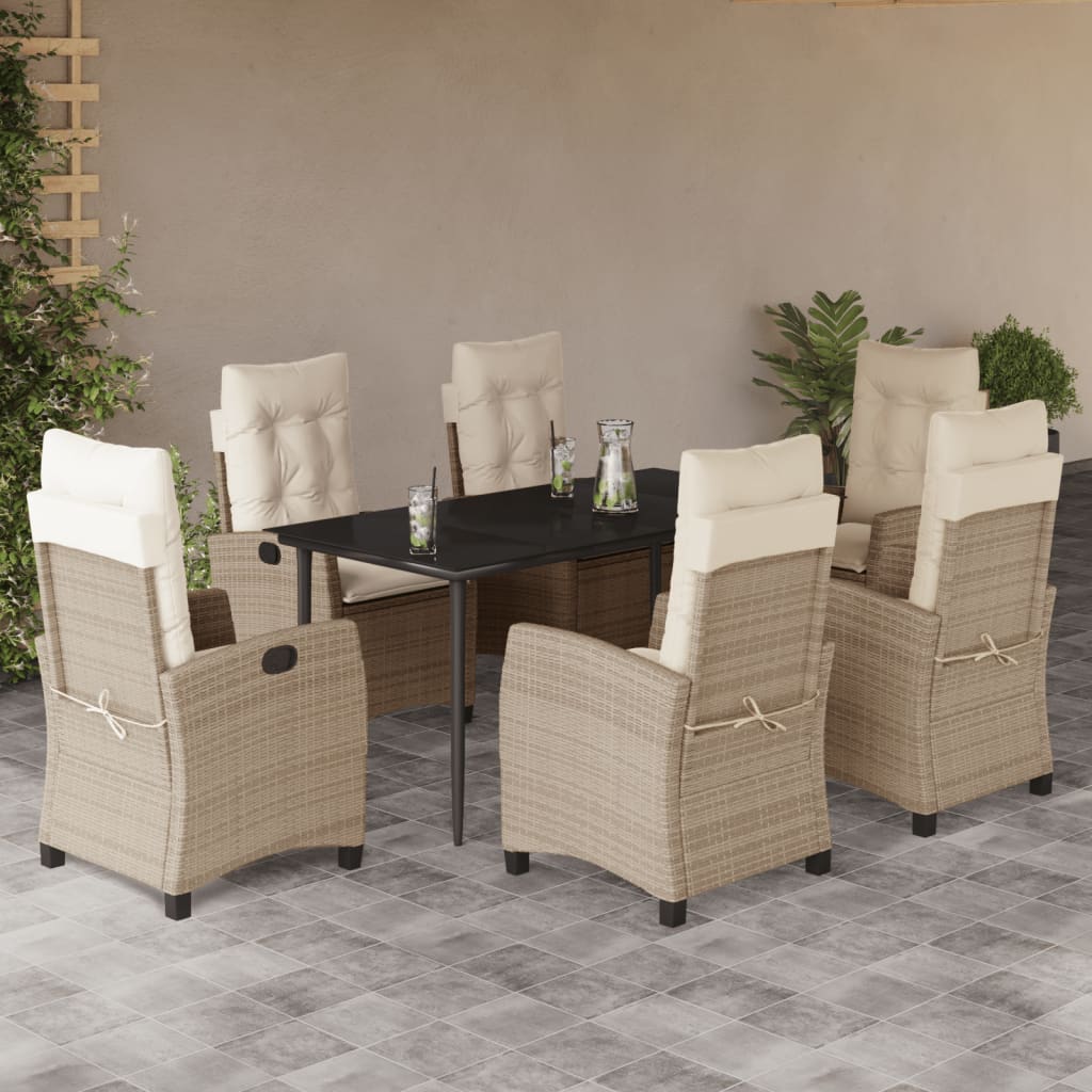 spisebordssæt til haven 7 dele med hynder polyrattan beige
