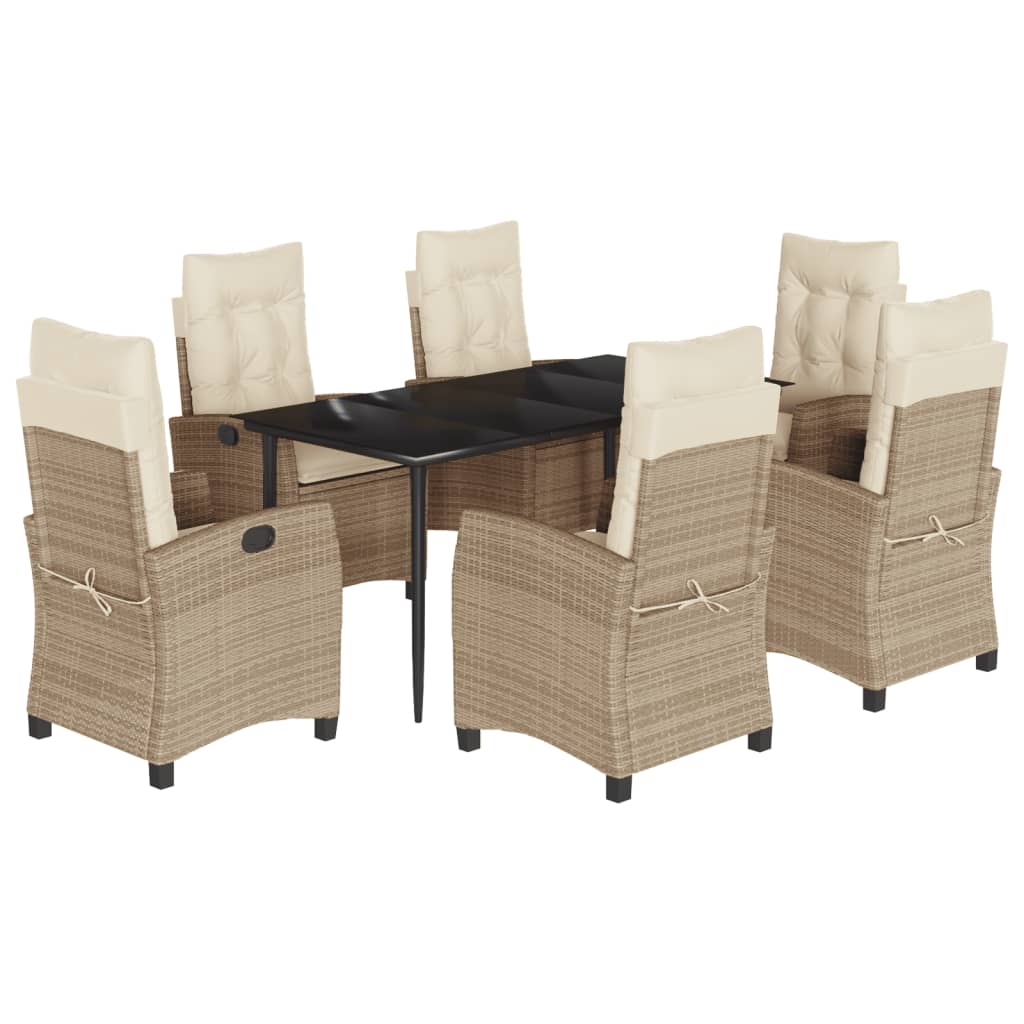 spisebordssæt til haven 7 dele med hynder polyrattan beige