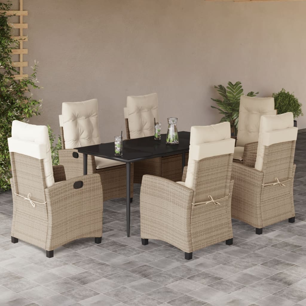 spisebordssæt til haven 7 dele med hynder polyrattan beige