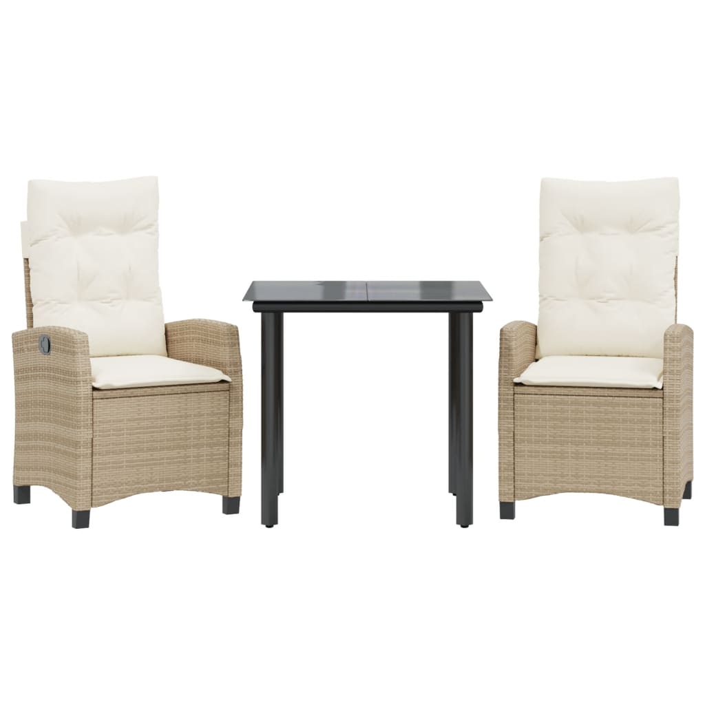 spisebordssæt til haven 3 dele med hynder polyrattan beige