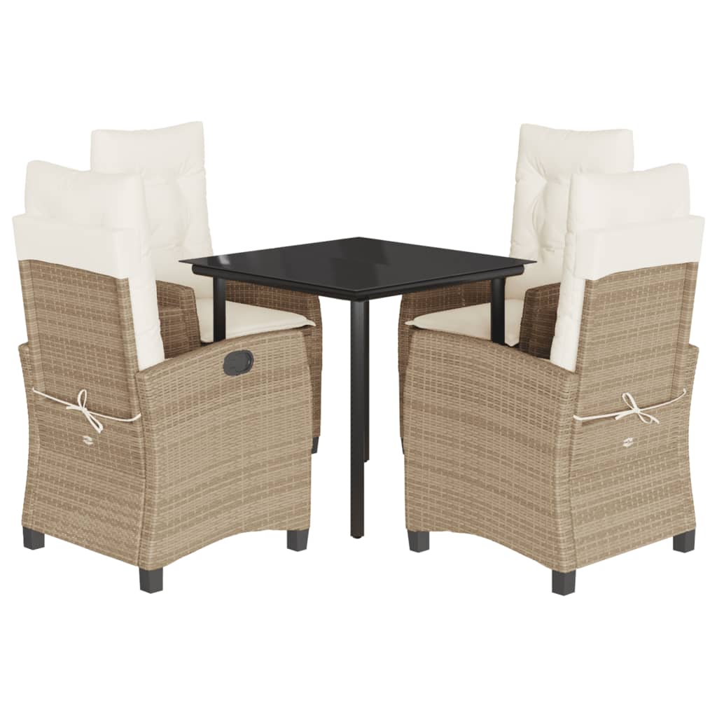 spisebordssæt til haven 5 dele med hynder polyrattan beige