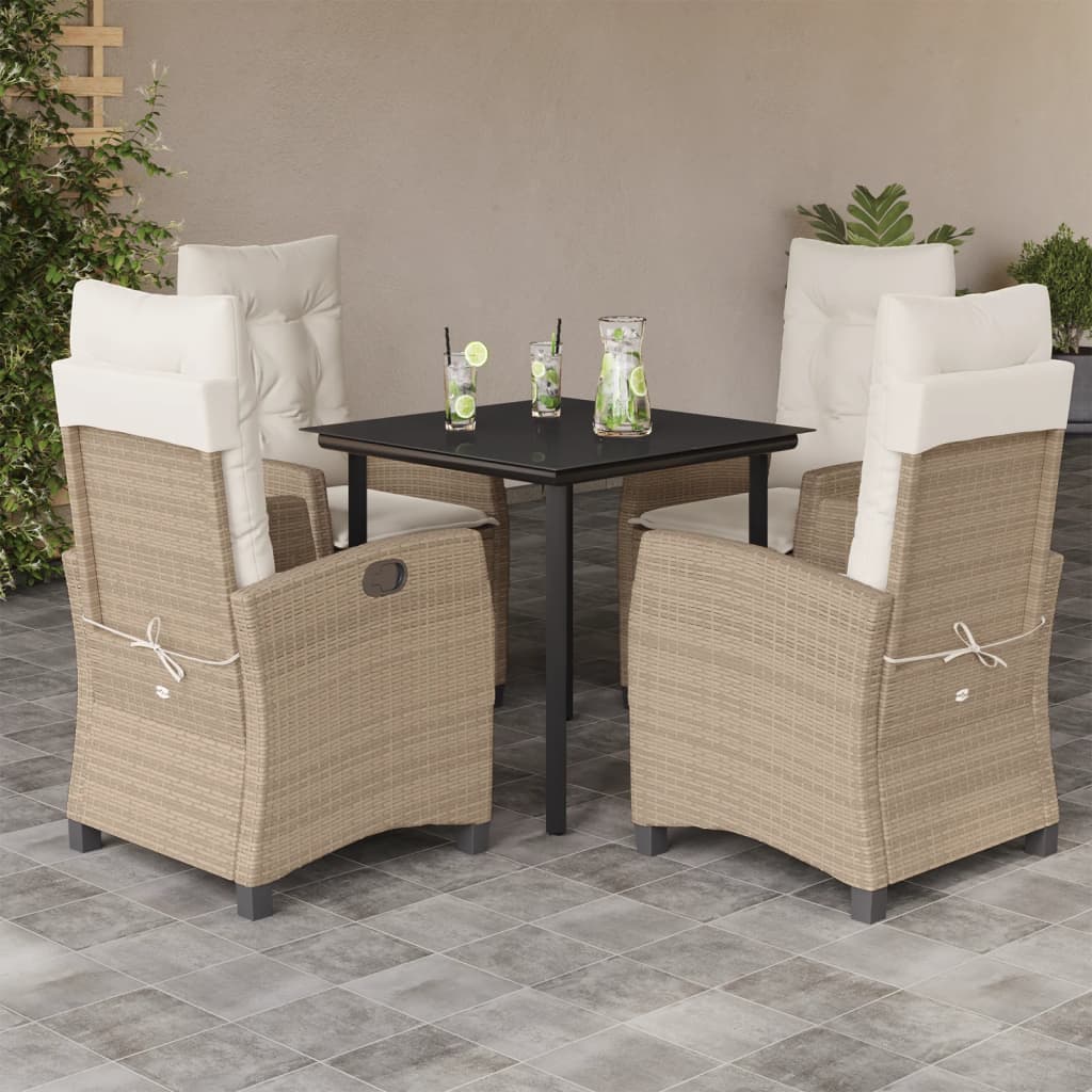 spisebordssæt til haven 5 dele med hynder polyrattan beige