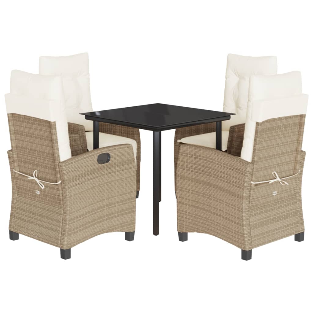 spisebordssæt til haven 5 dele med hynder polyrattan beige