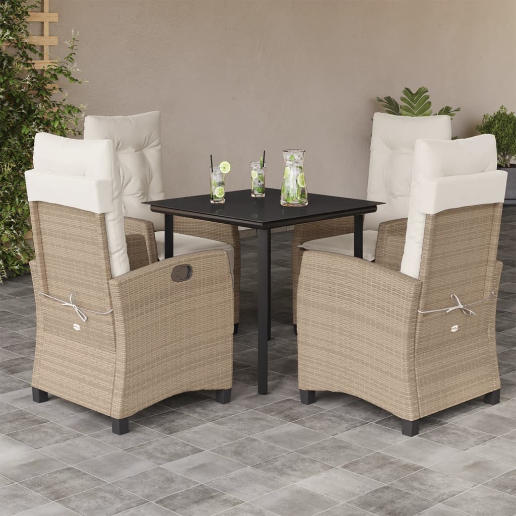 spisebordssæt til haven 5 dele med hynder polyrattan beige