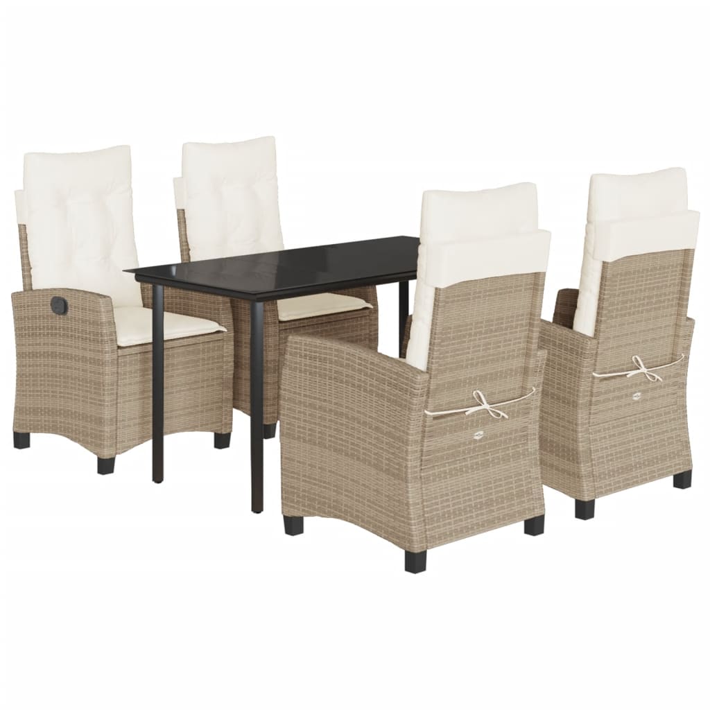 spisebordssæt til haven 5 dele med hynder polyrattan beige