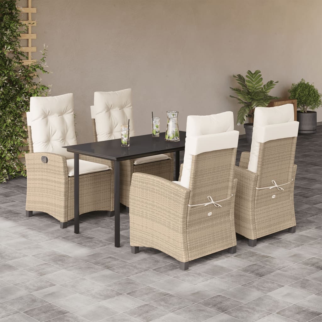 spisebordssæt til haven 5 dele med hynder polyrattan beige