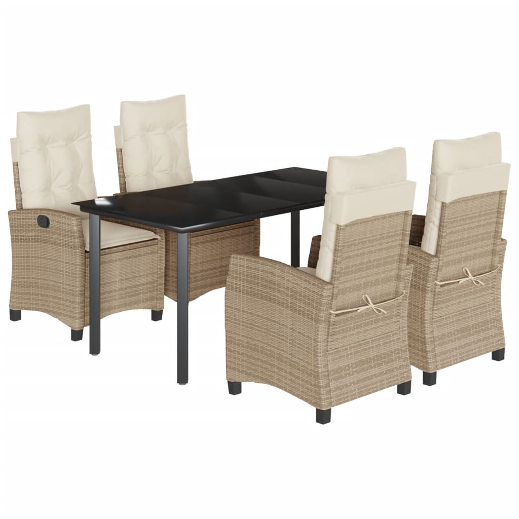 spisebordssæt til haven 5 dele med hynder polyrattan beige
