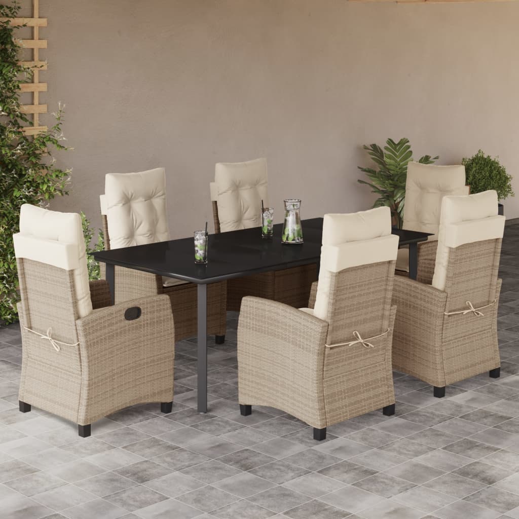 spisebordssæt til haven 7 dele med hynder polyrattan beige