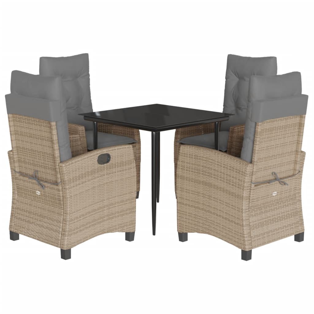 spisebordssæt til haven 5 dele med hynder polyrattan beige