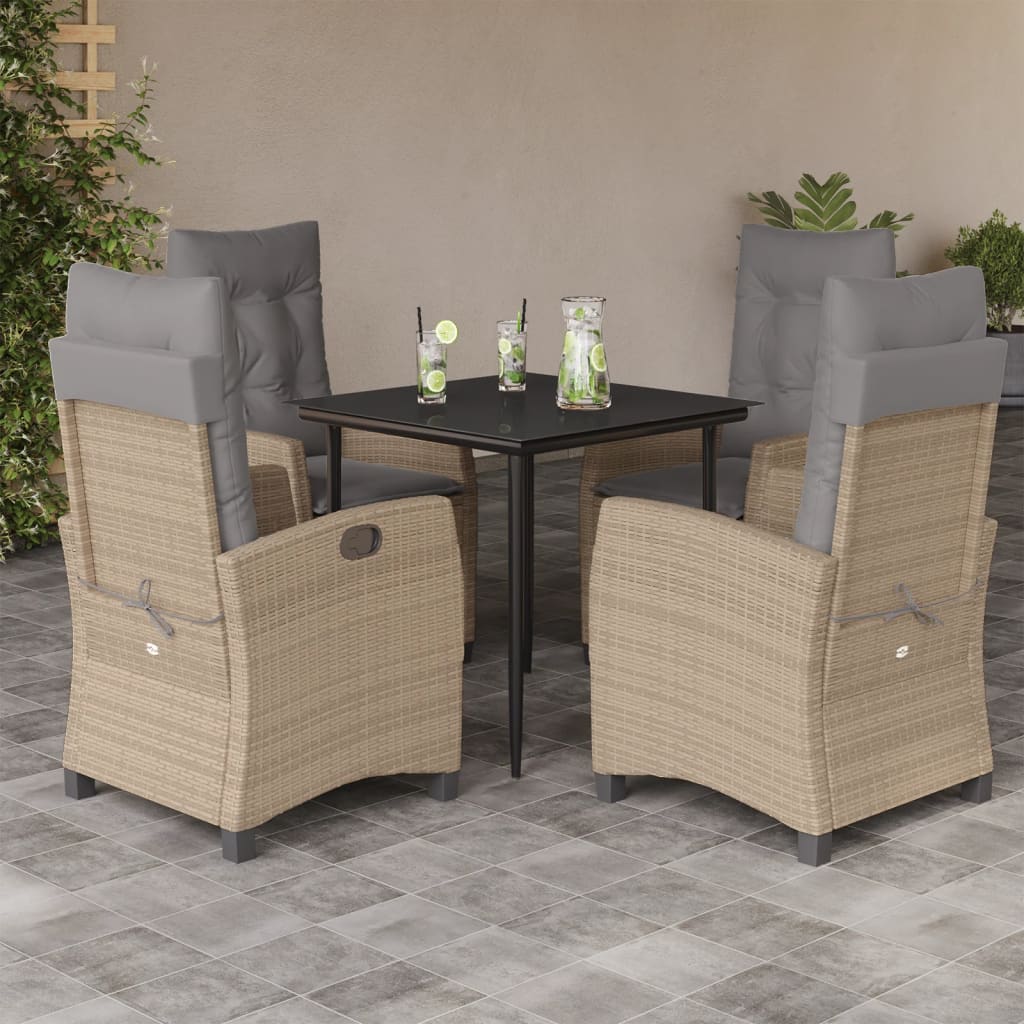 spisebordssæt til haven 5 dele med hynder polyrattan beige