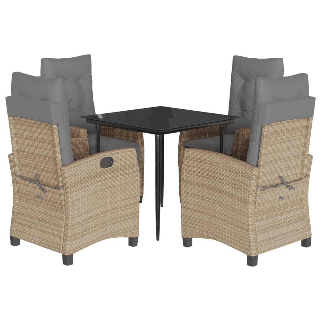 spisebordssæt til haven 5 dele med hynder polyrattan beige