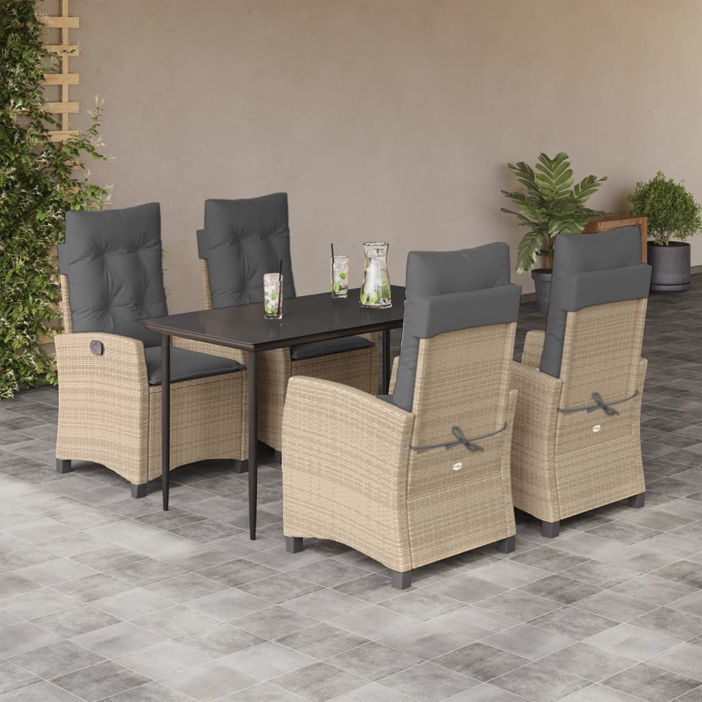 spisebordssæt til haven 5 dele med hynder polyrattan beige