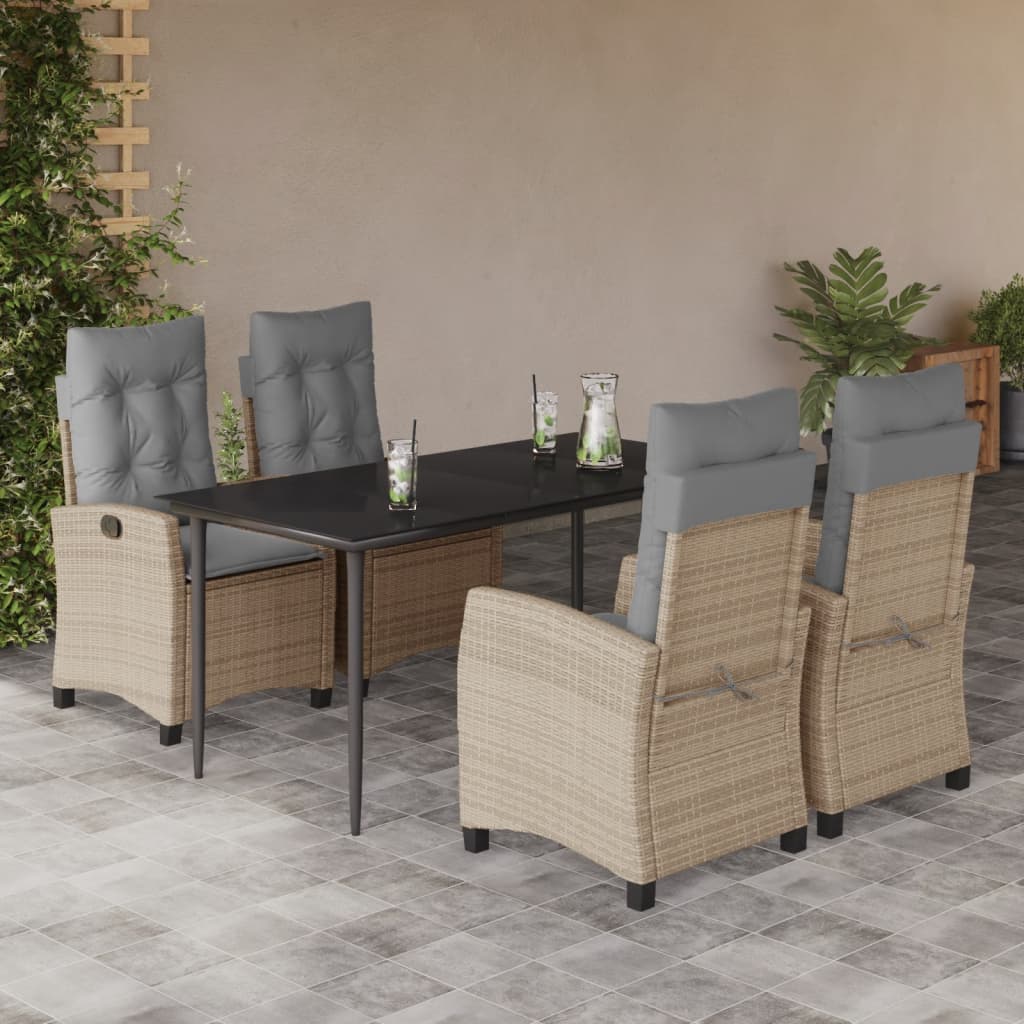 spisebordssæt til haven 5 dele med hynder polyrattan beige