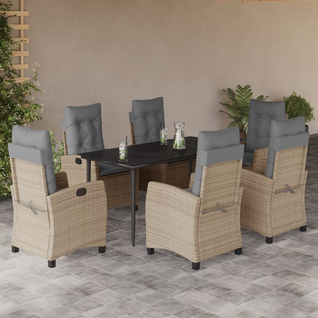 spisebordssæt til haven 7 dele med hynder polyrattan beige