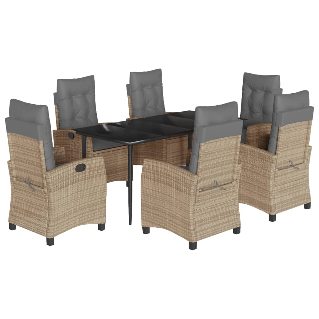 spisebordssæt til haven 7 dele med hynder polyrattan beige