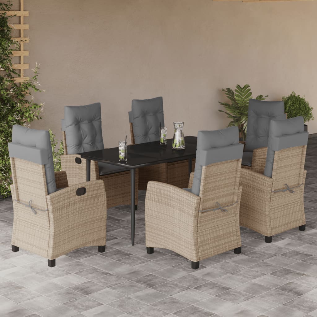 spisebordssæt til haven 7 dele med hynder polyrattan beige