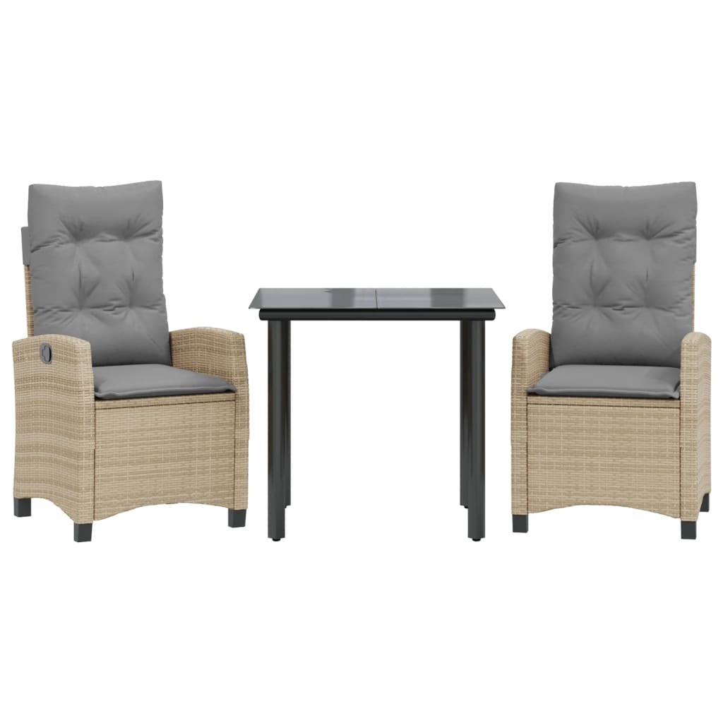 spisebordssæt til haven 3 dele med hynder polyrattan beige