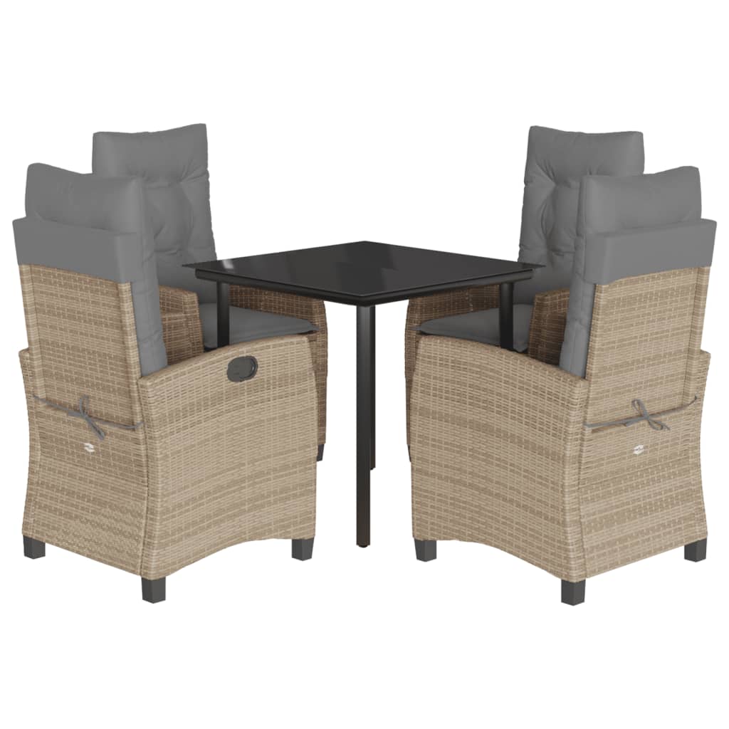 spisebordssæt til haven 5 dele med hynder polyrattan beige