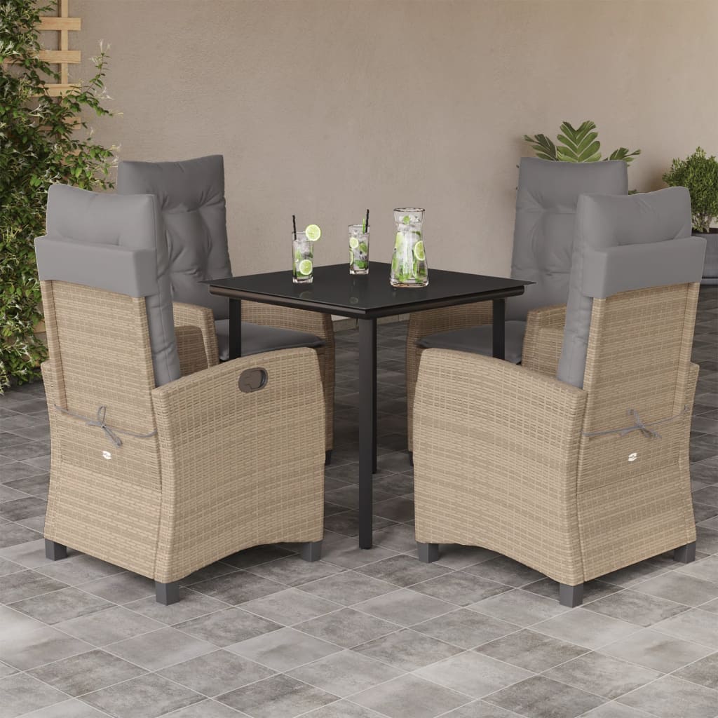 spisebordssæt til haven 5 dele med hynder polyrattan beige