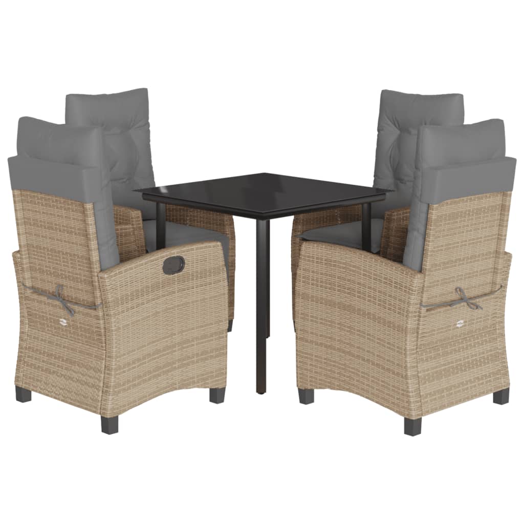 spisebordssæt til haven 5 dele med hynder polyrattan beige