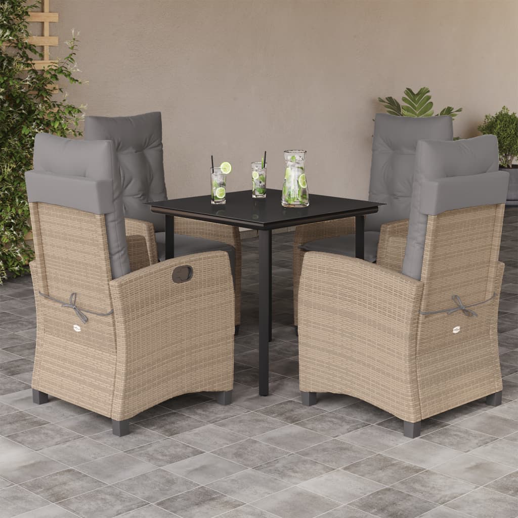 spisebordssæt til haven 5 dele med hynder polyrattan beige