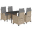 spisebordssæt til haven 5 dele med hynder polyrattan beige