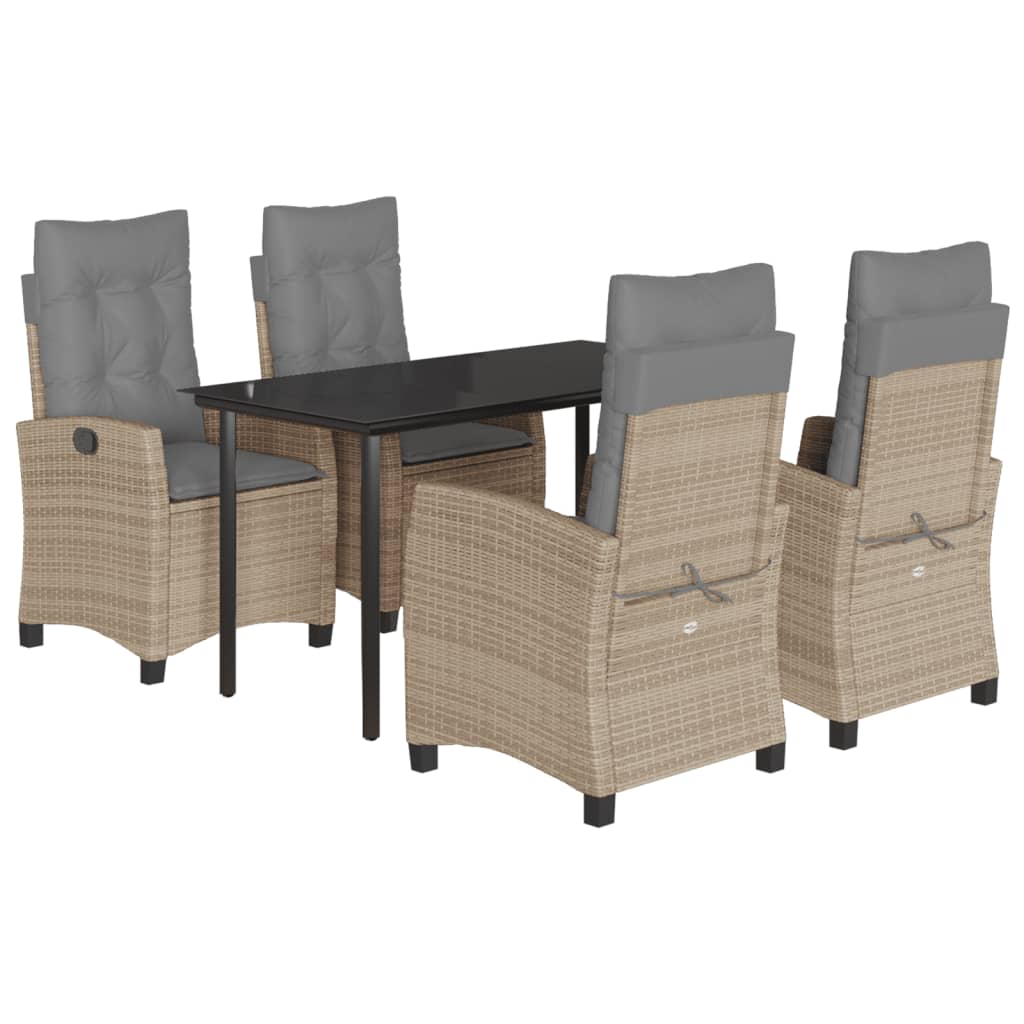 spisebordssæt til haven 5 dele med hynder polyrattan beige