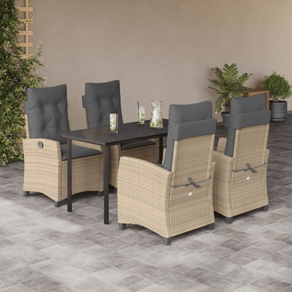 spisebordssæt til haven 5 dele med hynder polyrattan beige