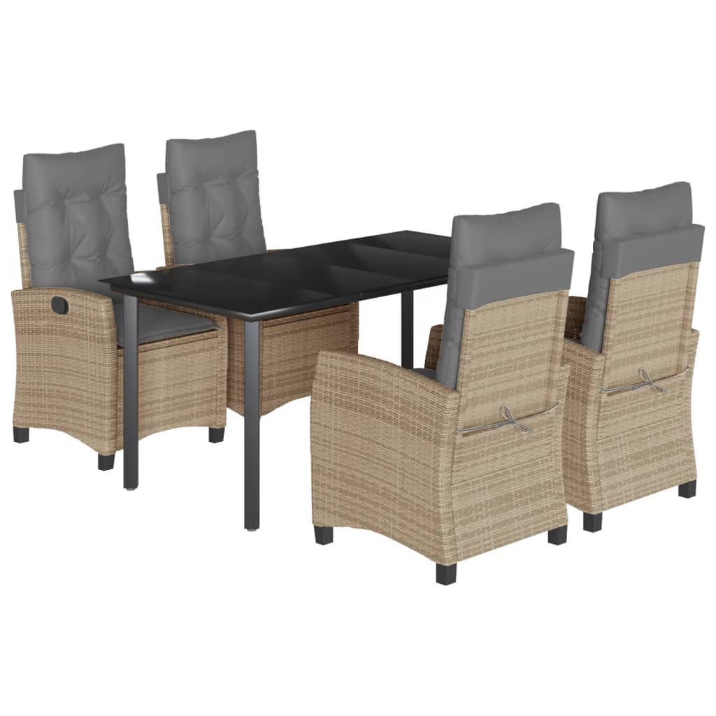 spisebordssæt til haven 5 dele med hynder polyrattan beige