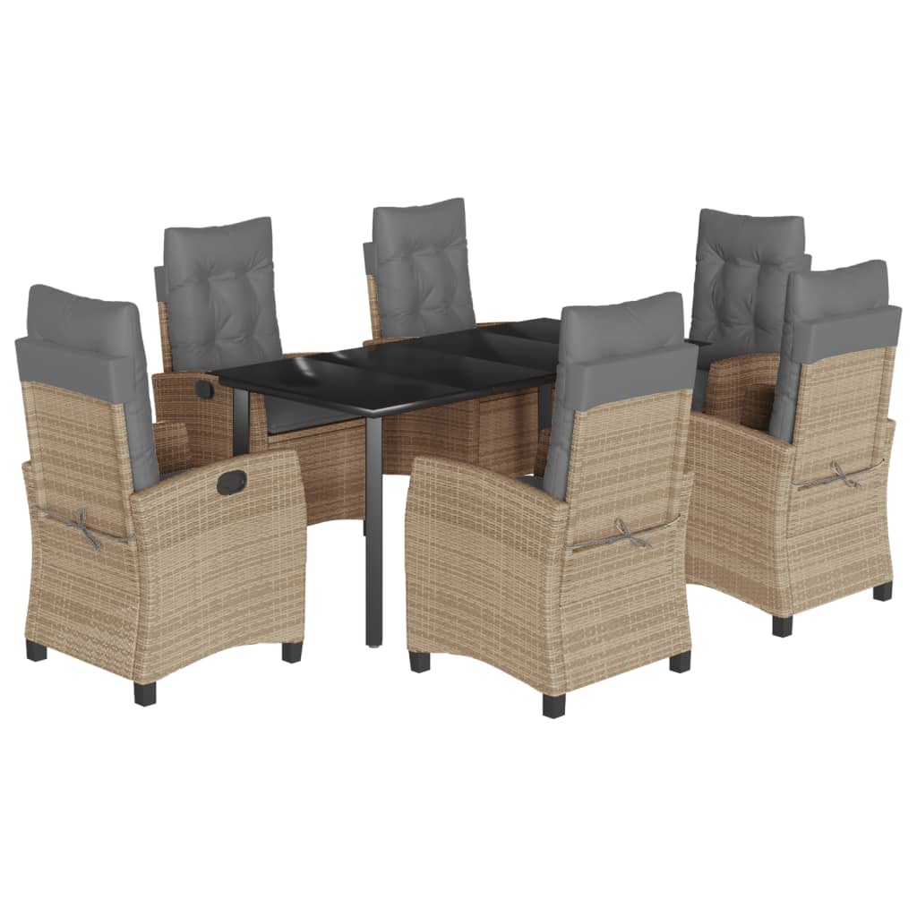 spisebordssæt til haven 7 dele med hynder polyrattan beige