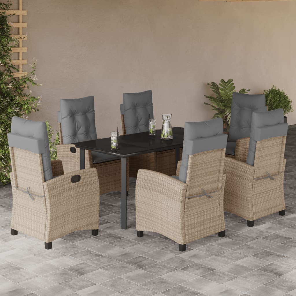 spisebordssæt til haven 7 dele med hynder polyrattan beige