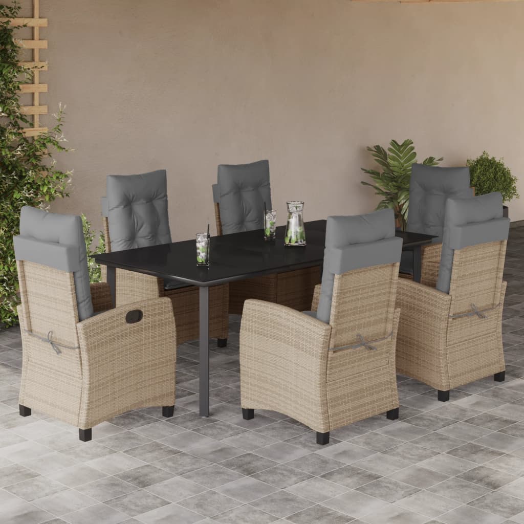 spisebordssæt til haven 7 dele med hynder polyrattan beige