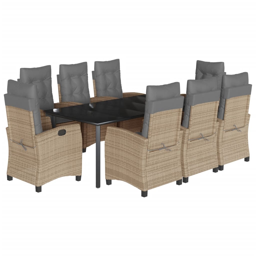spisebordssæt til haven 9 dele med hynder polyrattan beige