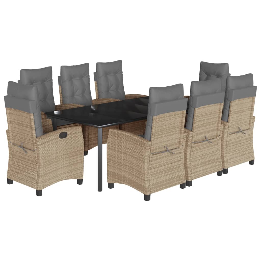 spisebordssæt til haven 9 dele med hynder polyrattan beige