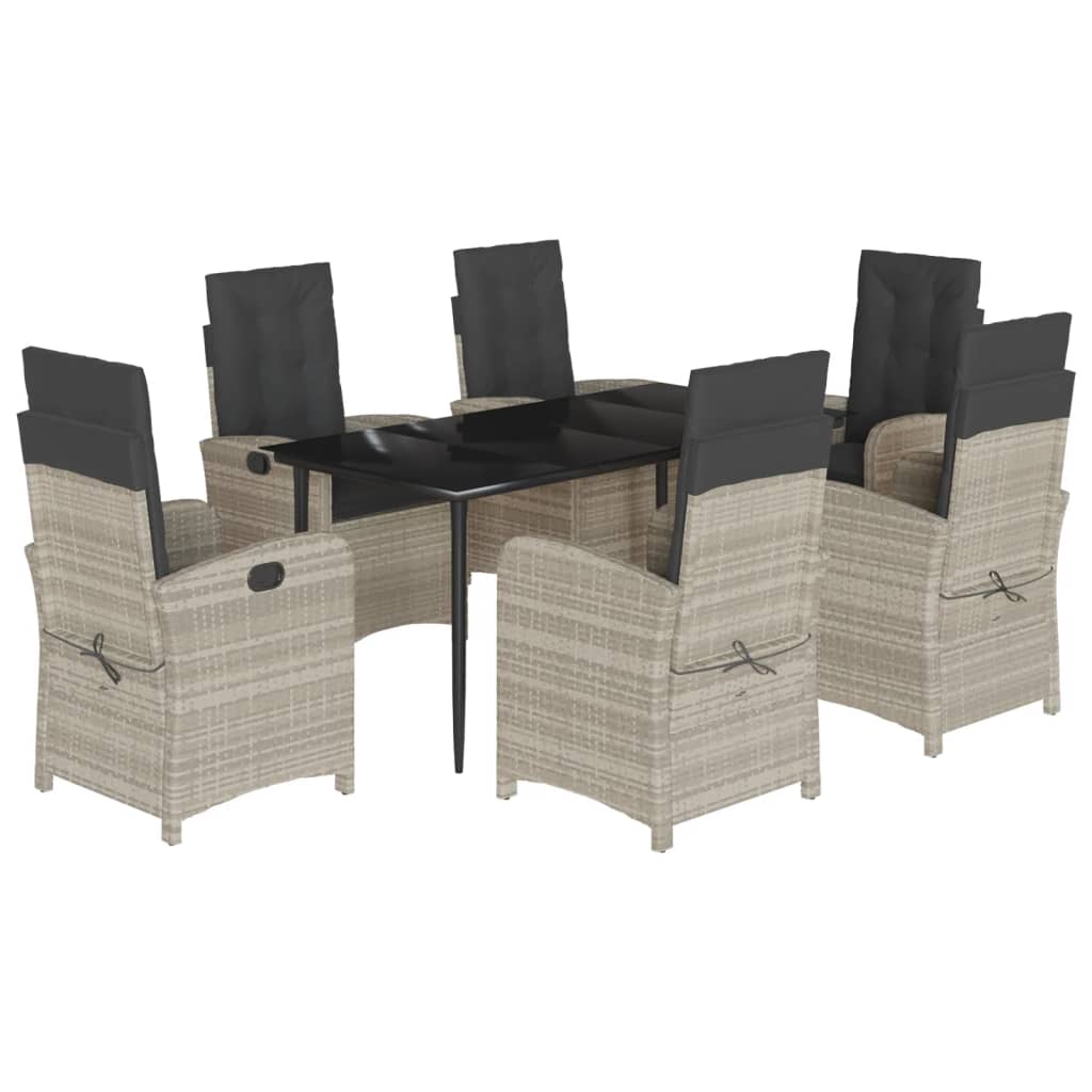 spisebordssæt til haven 7 dele med hynder polyrattan lysegrå