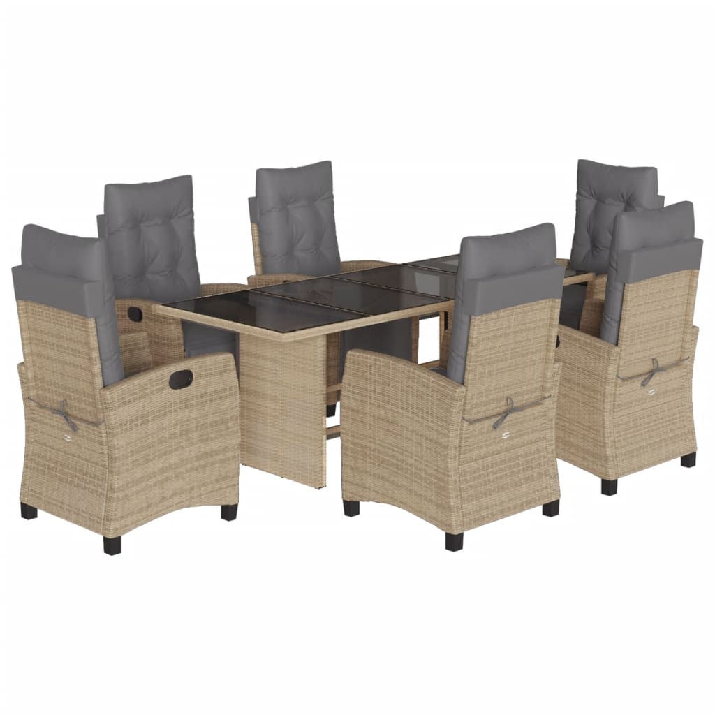 spisebordssæt til haven 7 dele med hynder polyrattan beige