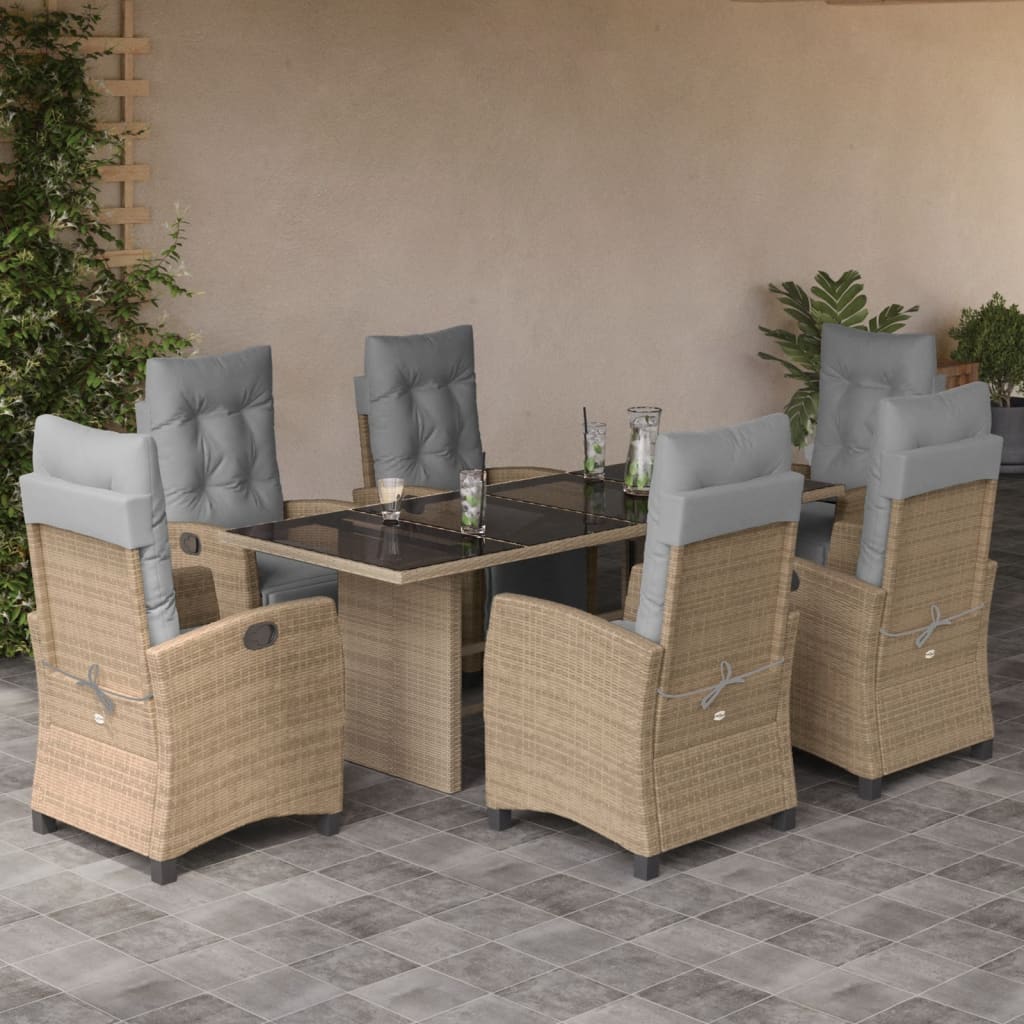 spisebordssæt til haven 7 dele med hynder polyrattan beige