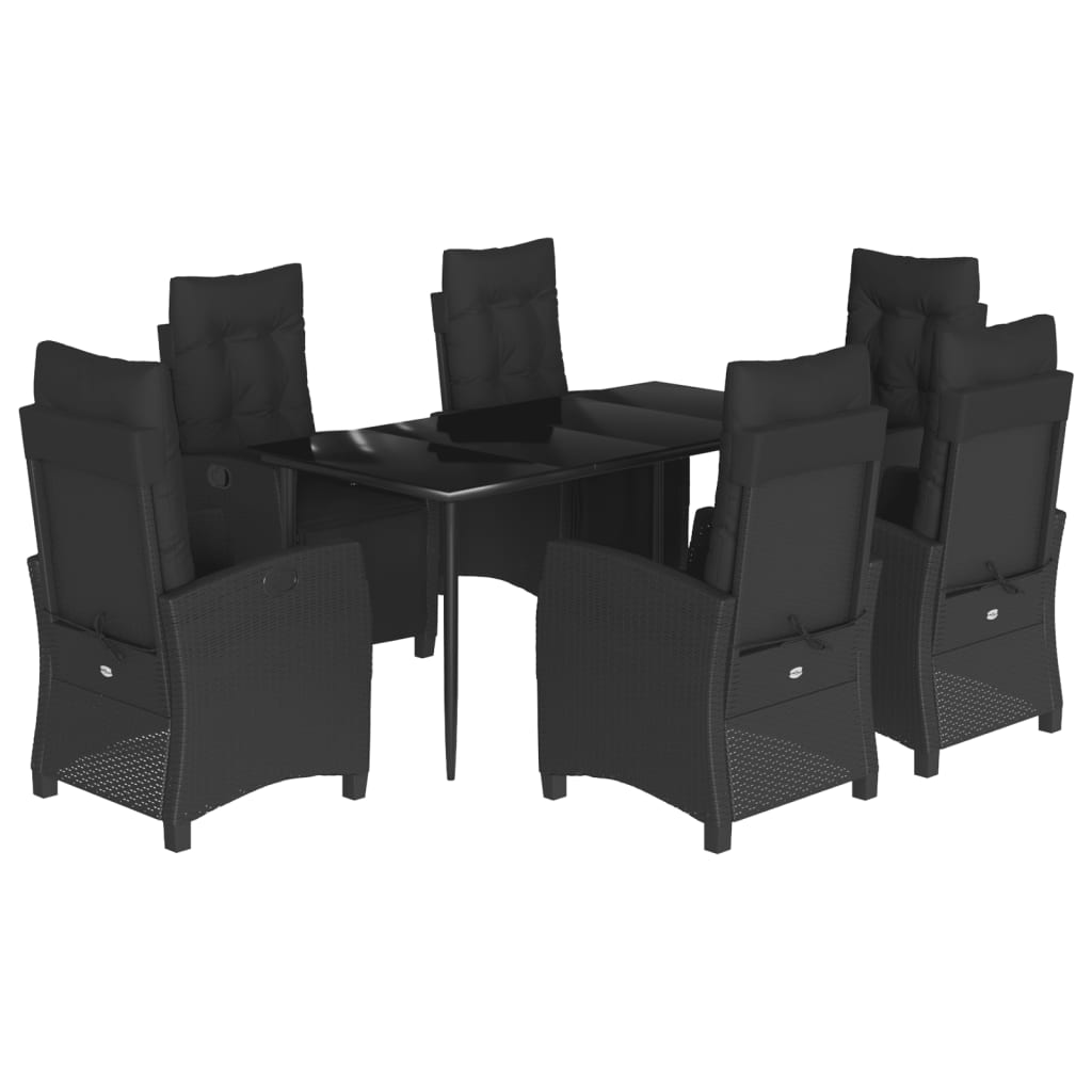 spisebordssæt til haven 7 dele med hynder polyrattan sort